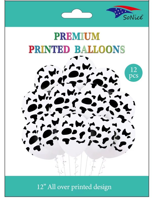 Theme printed Latex Balloons 12CT, Cow