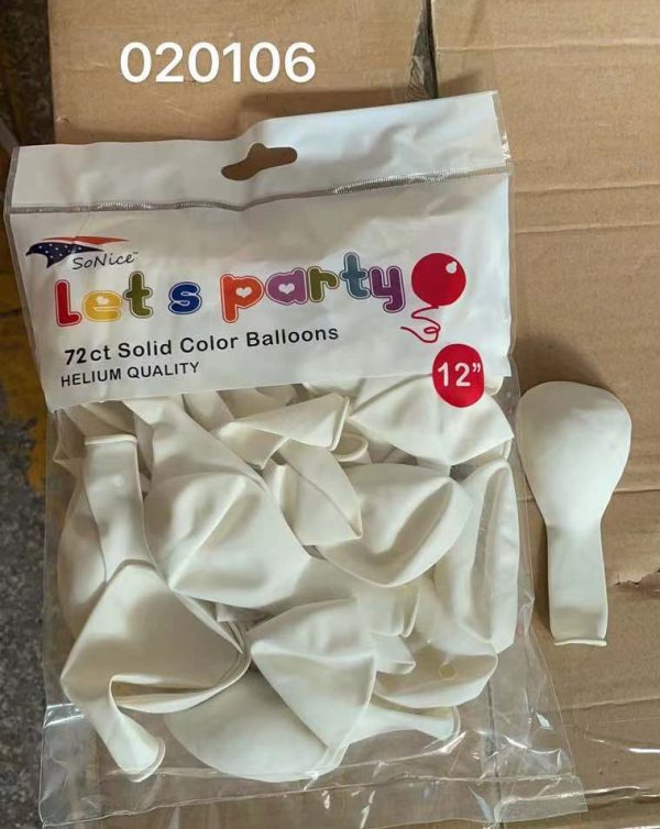 12″ Latex Balloons 72pcs, white