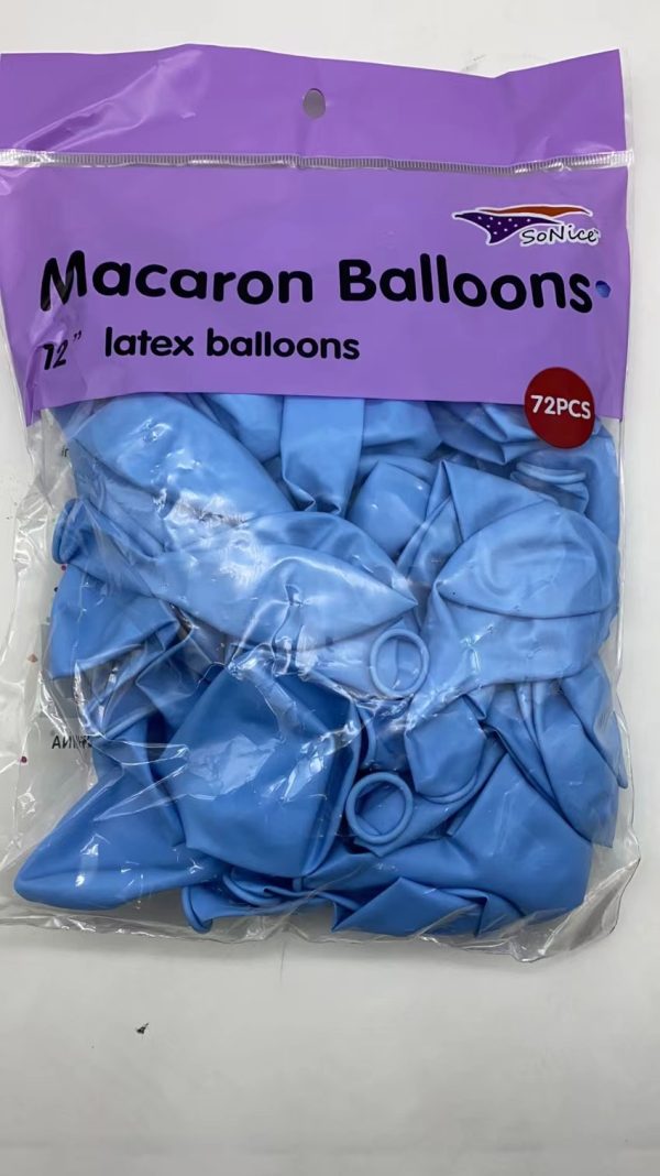 12" Latex Balloons 72 pcs, Macaron blue