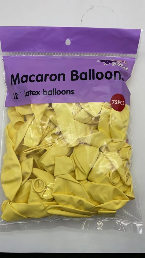 12" Latex Balloons 72 pcs, Macaron yellow