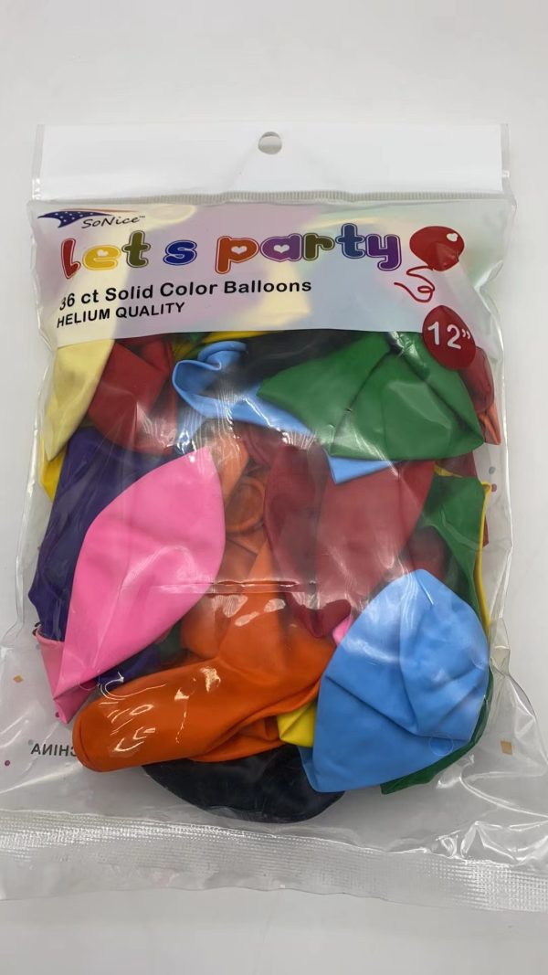 12" Latex Balloons 36pcs, mix colors