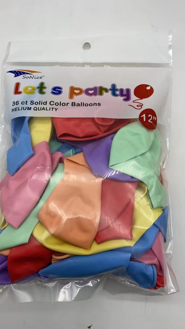 12" Latex Balloons 36pcs, pastel colors mixed