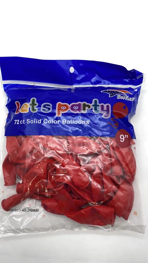 9" Latex Balloons 72 pcs, red