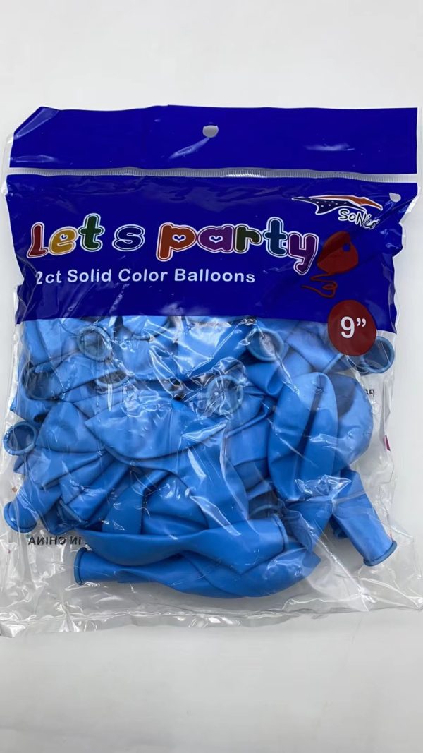 9" Latex Balloons 72 pcs, light blue