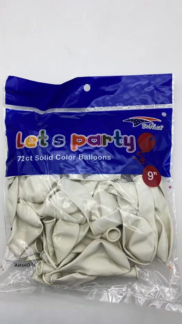 9" Latex Balloons 72 pcs, white