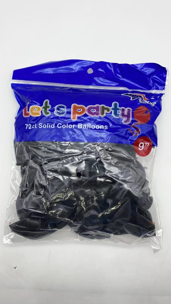 9" Latex Balloons 72 pcs, black