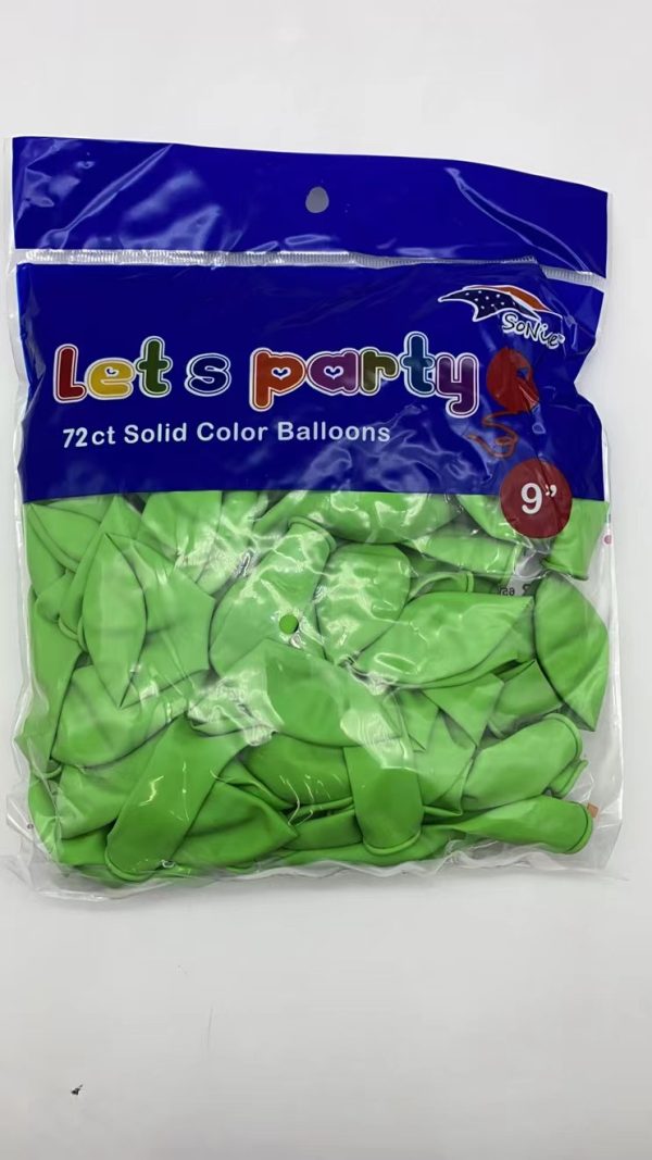 9" Latex Balloons 72 pcs, lime green