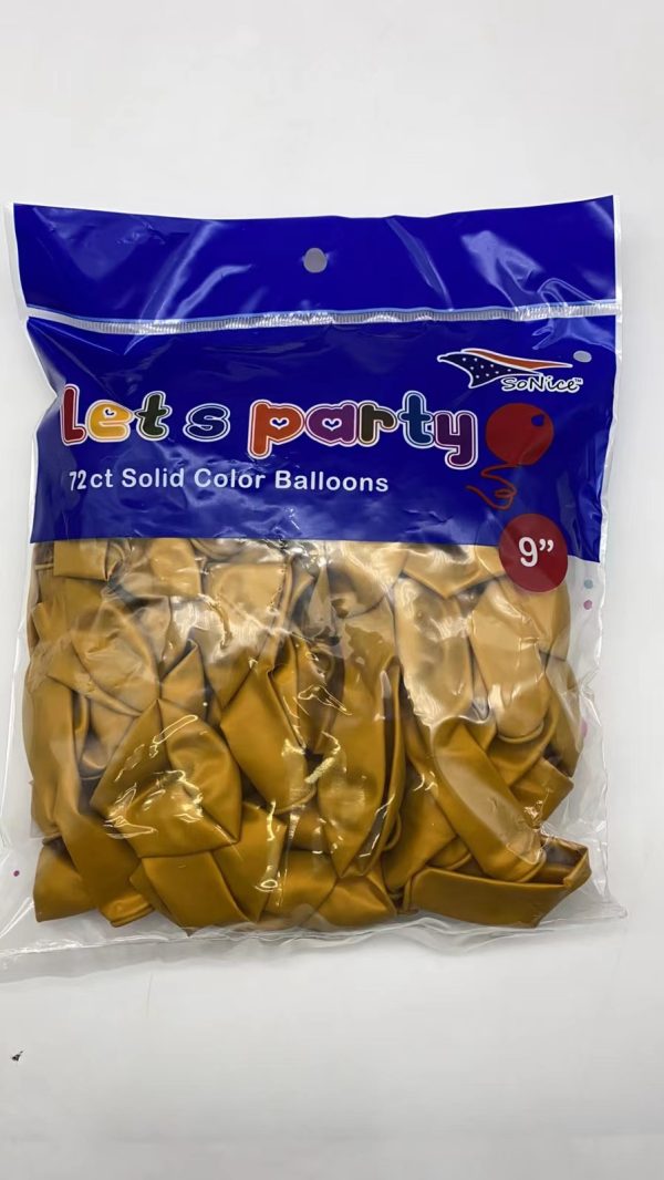 9" Latex Balloons 72 pcs, gold