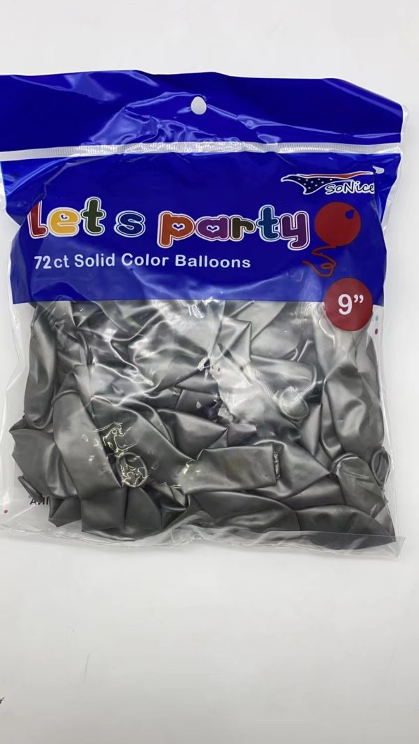 9" Latex Balloons 72 pcs, silver