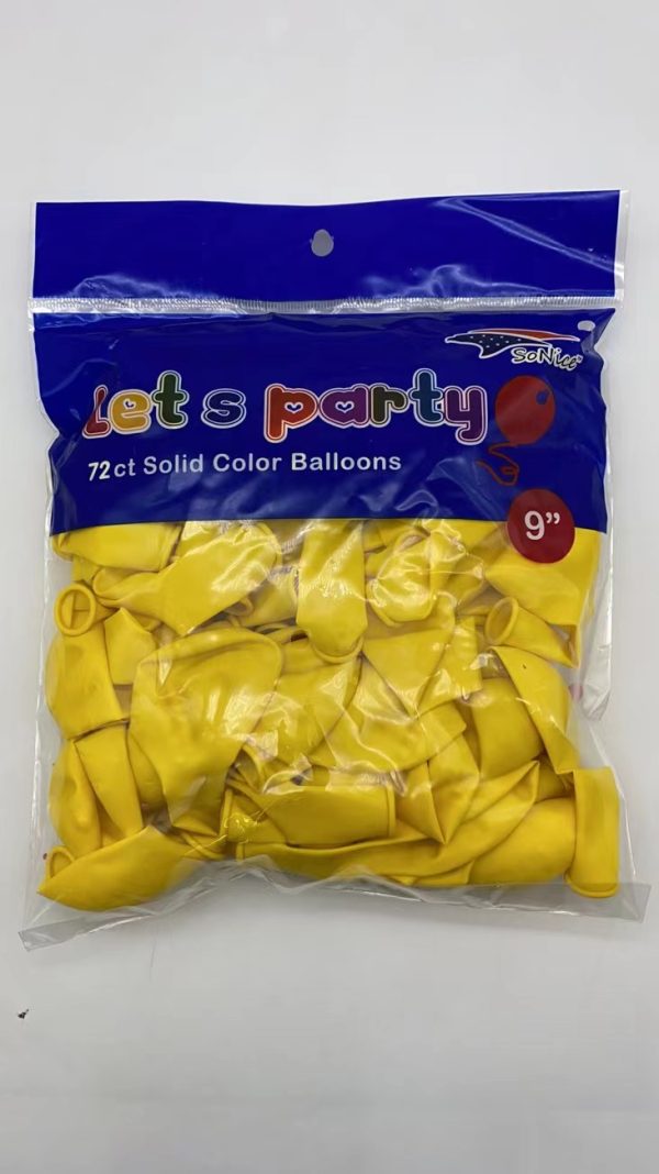 9" Latex Balloons 72 pcs, yellow