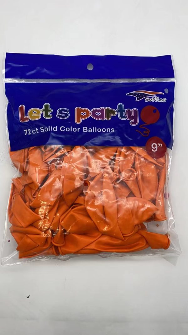 9" Latex Balloons 72 pcs, orange