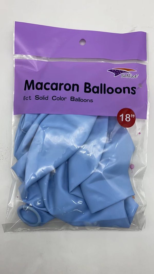 18" Latex Balloons 6 pcs, Macaron blue