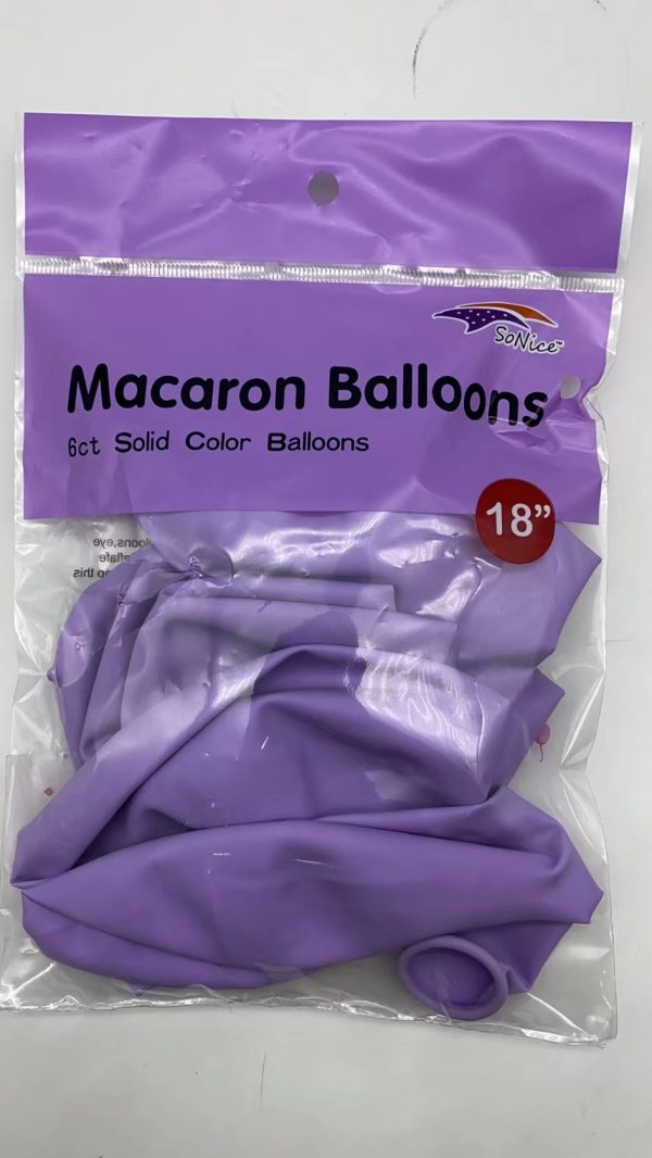 18" Latex Balloons 6 pcs, Macaron lavender