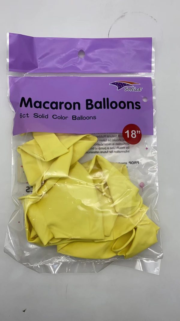 18" Latex Balloons 6 pcs, Macaron yellow