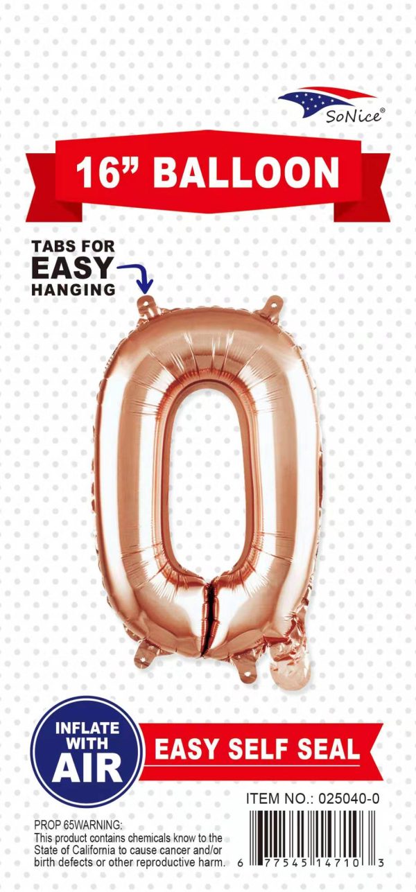 16" Mylar Balloons Rose Gold Number 0