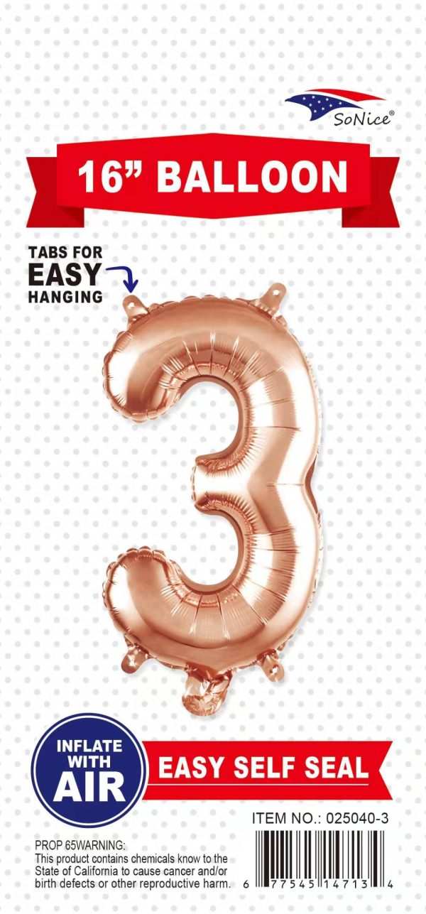 16" Mylar Balloons Rose Gold Number 3