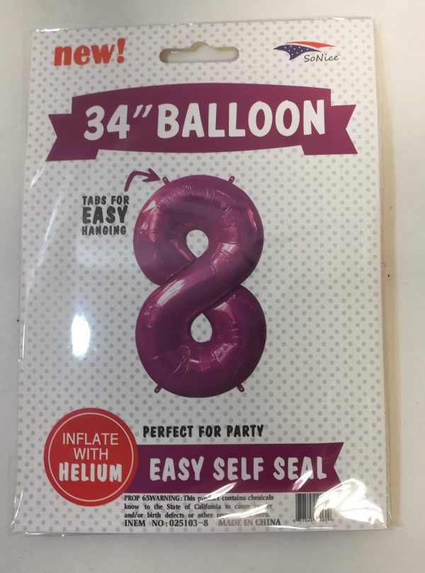 34" FOIL BALLOON  Fuchsia NUMBER 8