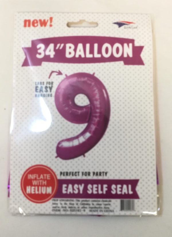 34" FOIL BALLOON  Fuchsia NUMBER 9