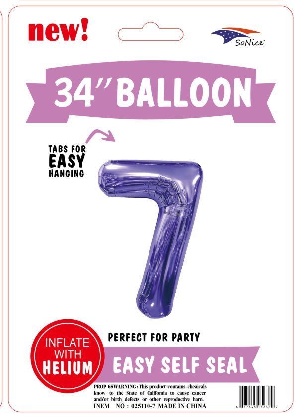 34" FOIL BALLOON  Purple NUMBER 7