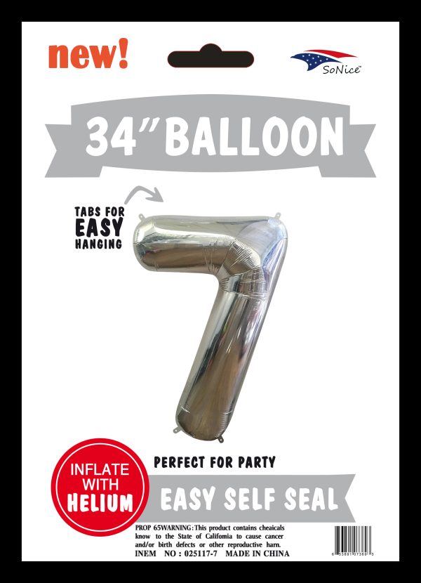 34" FOIL BALLOON  Silver NUMBER 7