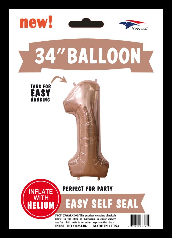 34" FOIL BALLOON  Rose Gold NUMBER 1