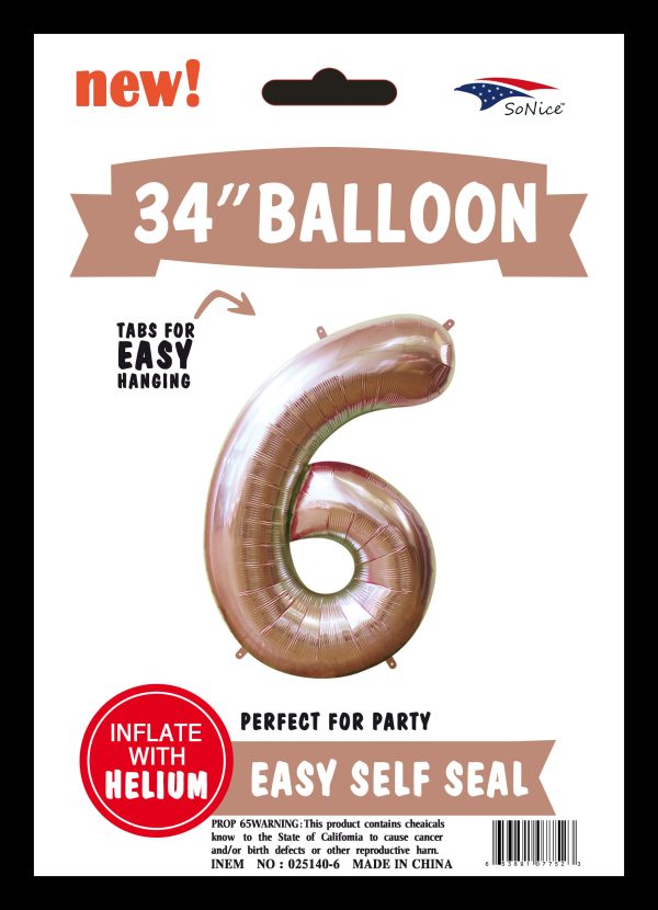 34" FOIL BALLOON  Rose Gold NUMBER 6