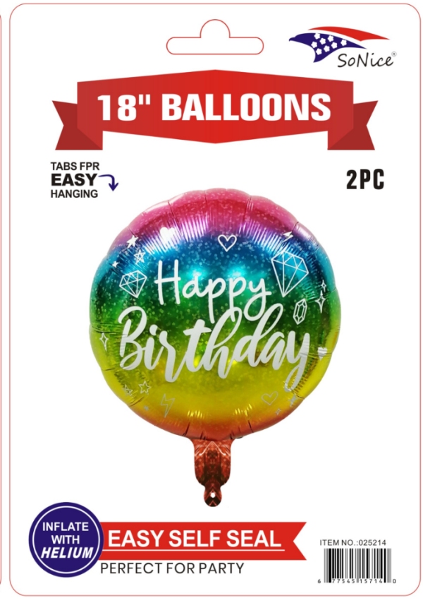 18"Mylar Balloons  HAPPY BIRTHDAY multi colors