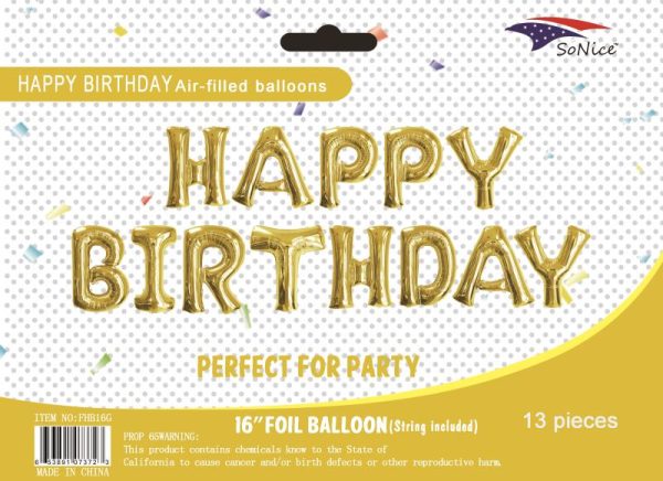 Mylar Balloons Banner "HAPPY BIRTHDAY" , gold