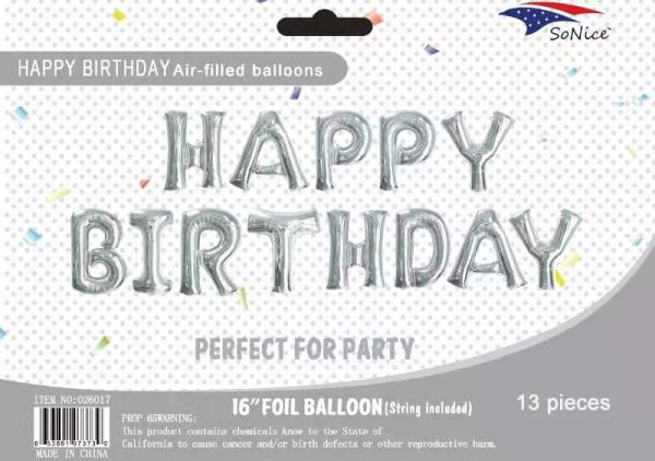 Mylar Balloons Banner "HAPPY BIRTHDAY" , silver