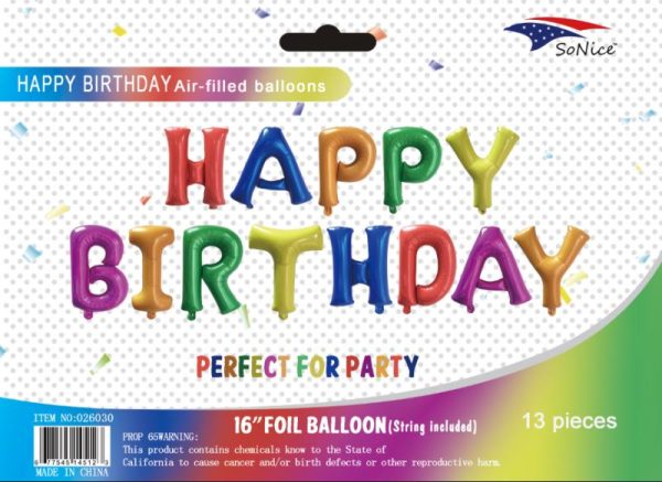 Mylar Balloons Banner "HAPPY BIRTHDAY" , multi-color