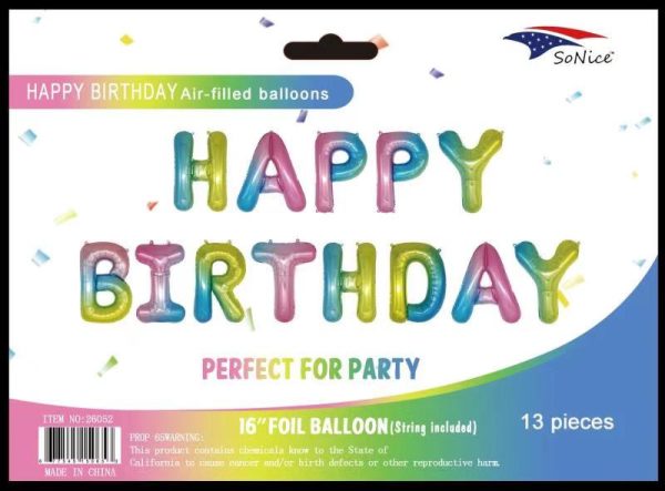 Mylar Balloons Banner "HAPPY BIRTHDAY" , pastel rainbow