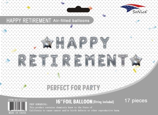 Mylar Balloon Banner set HAPPY RETIREMENT gold or silver