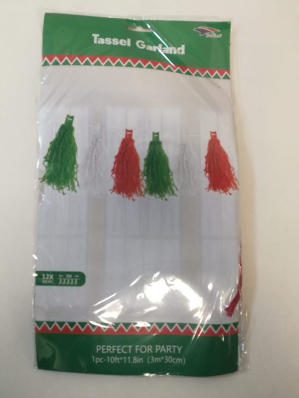 Tassel Garland by colors, red/white/green