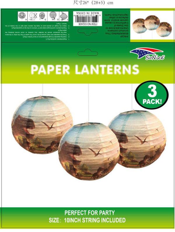 10" Themed Lanterns 3pcs Dinosaur