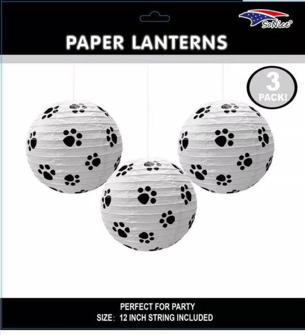 12" Themed Lanterns 3pcs Dog Paws print