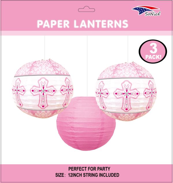 12" Themed Lanterns 3pcs Bautizo Pink or Blue