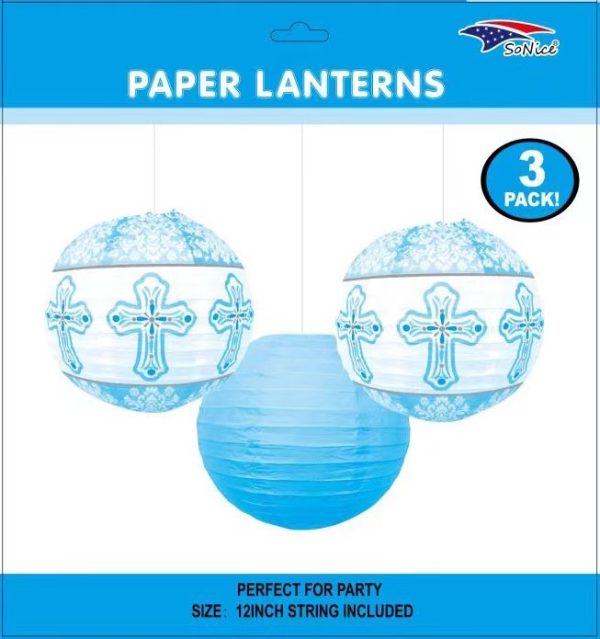 12" Themed Lanterns 3pcs Bautizo Pink or Blue