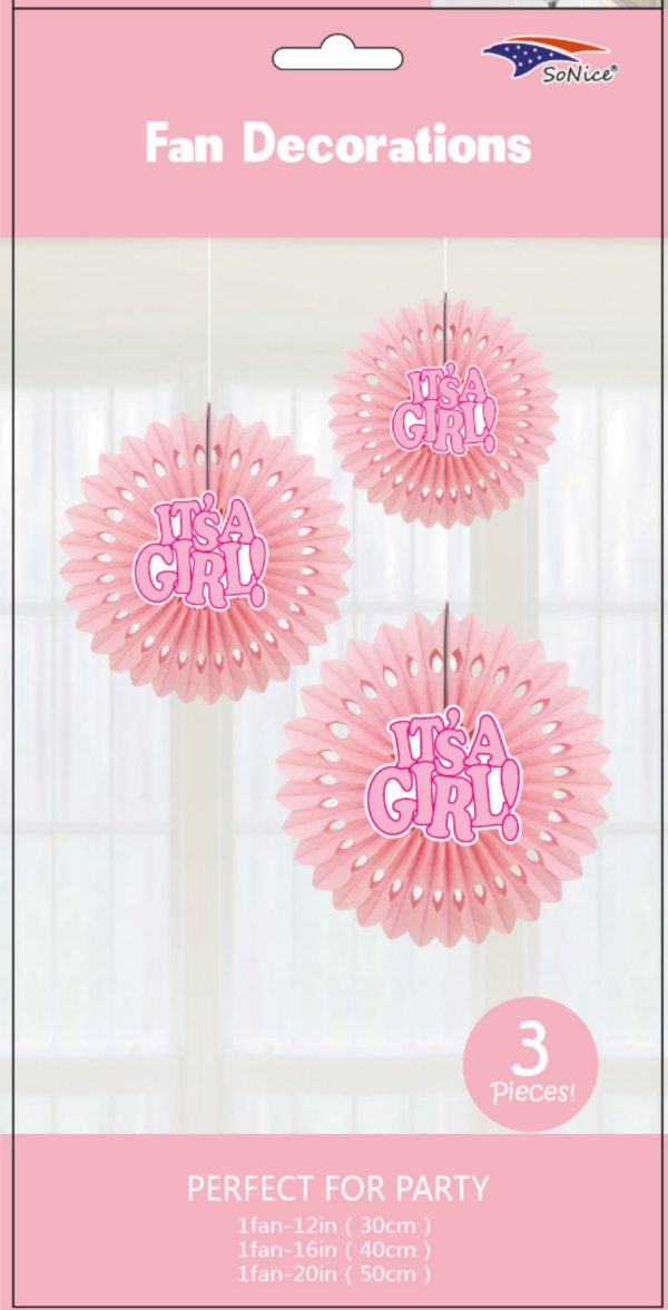 Themed Tissue Fans set pack 3 Baby Shower pink or blue