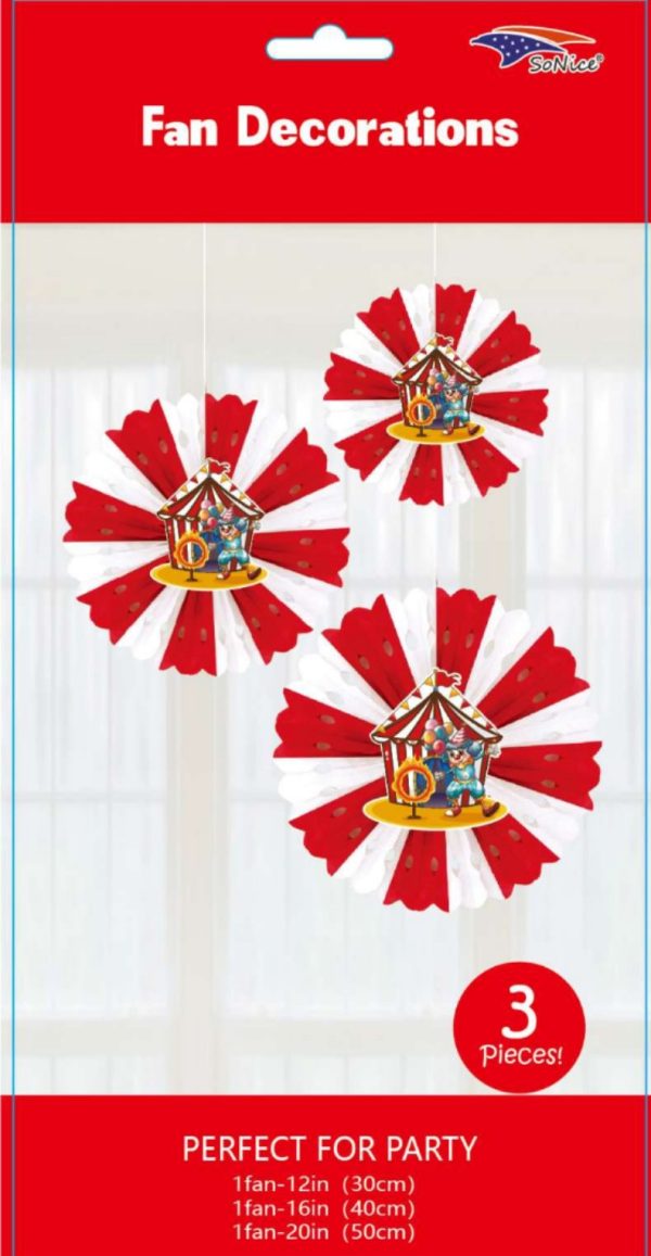 Themed Tissue Fans set pack 3 Circus