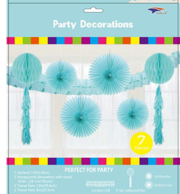 7Pcs Party Decorations Package , light blue