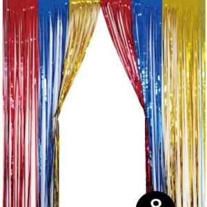 Metallic Fringe Curtain, Red/Blue/GOLD