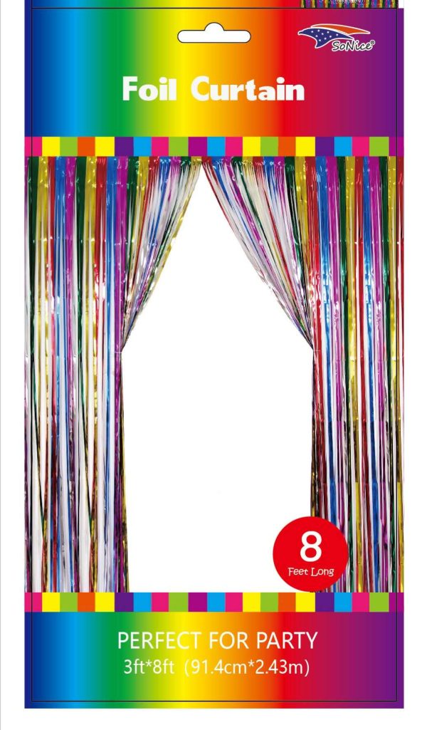 Metallic Fringe Curtain, Rainbow