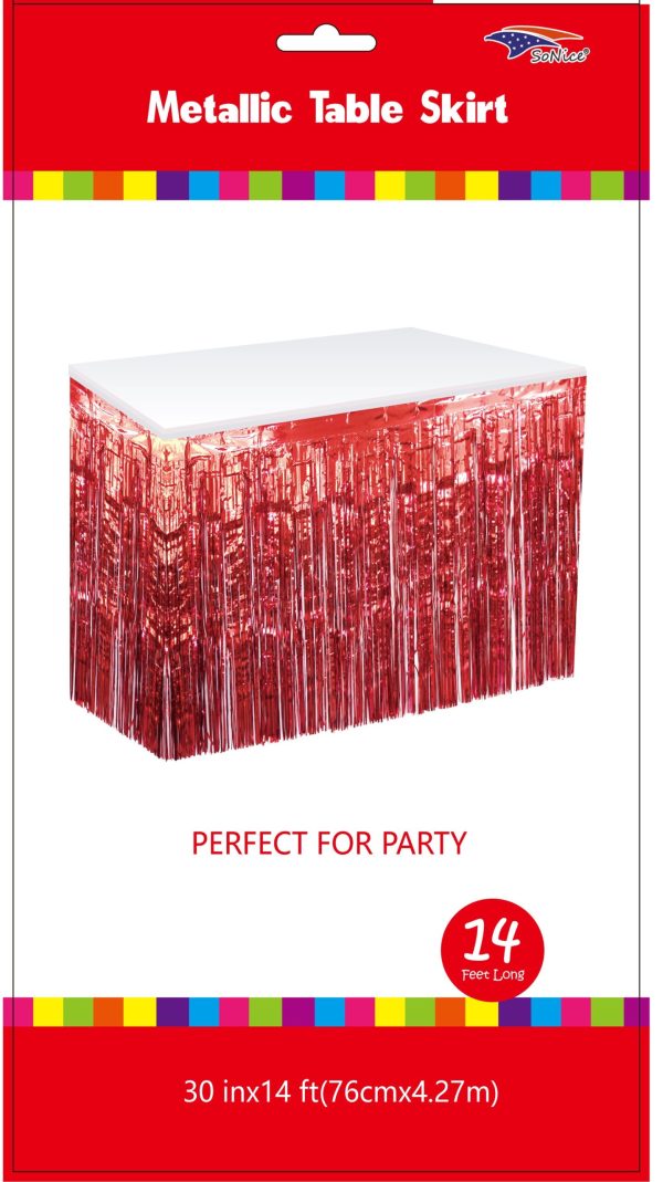 Metallic Table Skirt, red