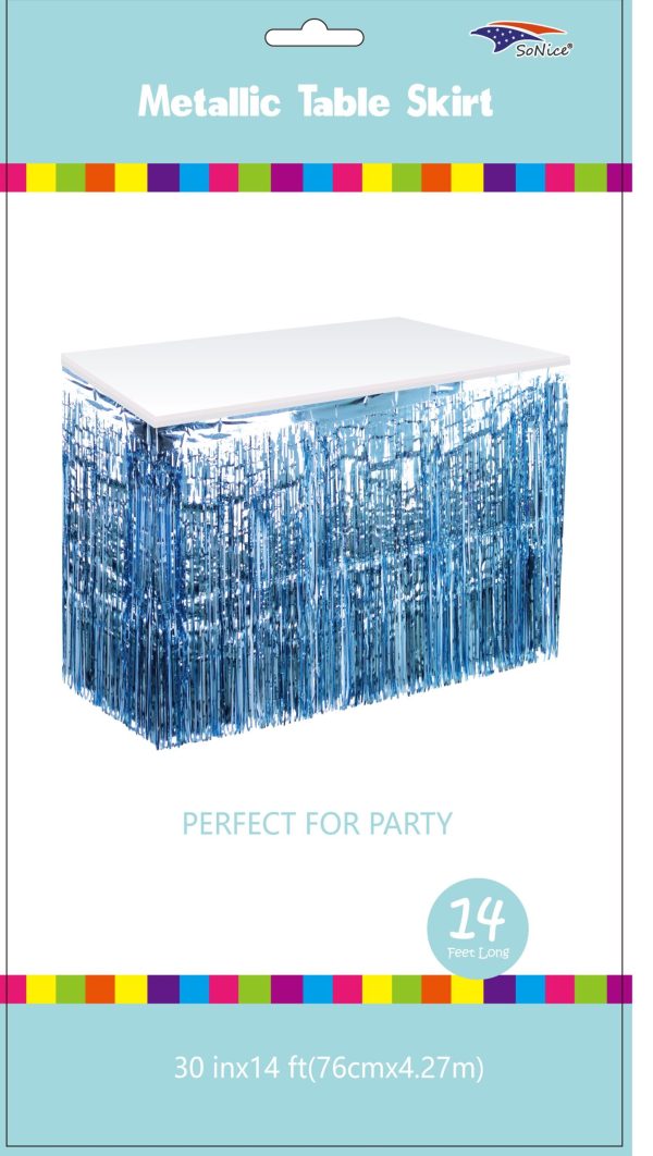 Metallic Table Skirt, light blue