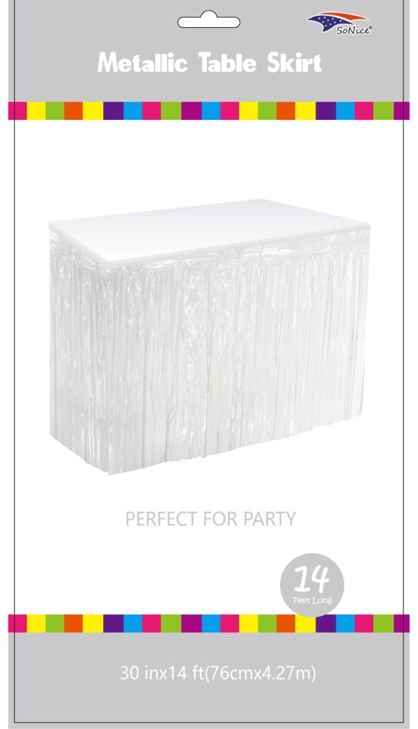 Metallic Table Skirt, white