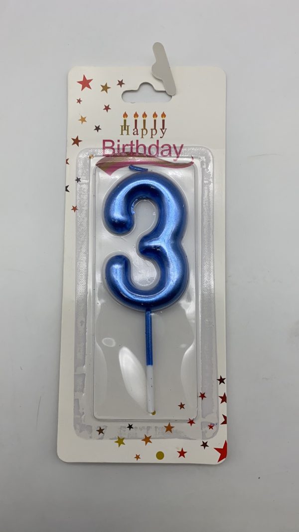 Metallic Birthday Number  Blue Candle # 3