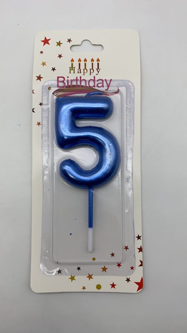 Metallic Birthday Number  Blue Candle # 5