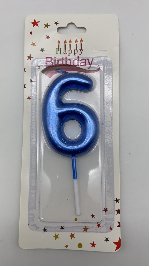 Metallic Birthday Number  Blue Candle # 6