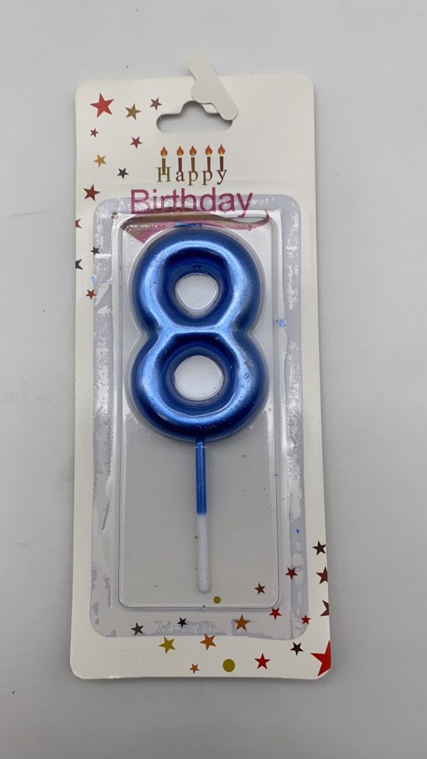 Metallic Birthday Number  Blue Candle # 8