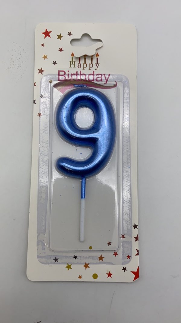 Metallic Birthday Number  Blue Candle # 9